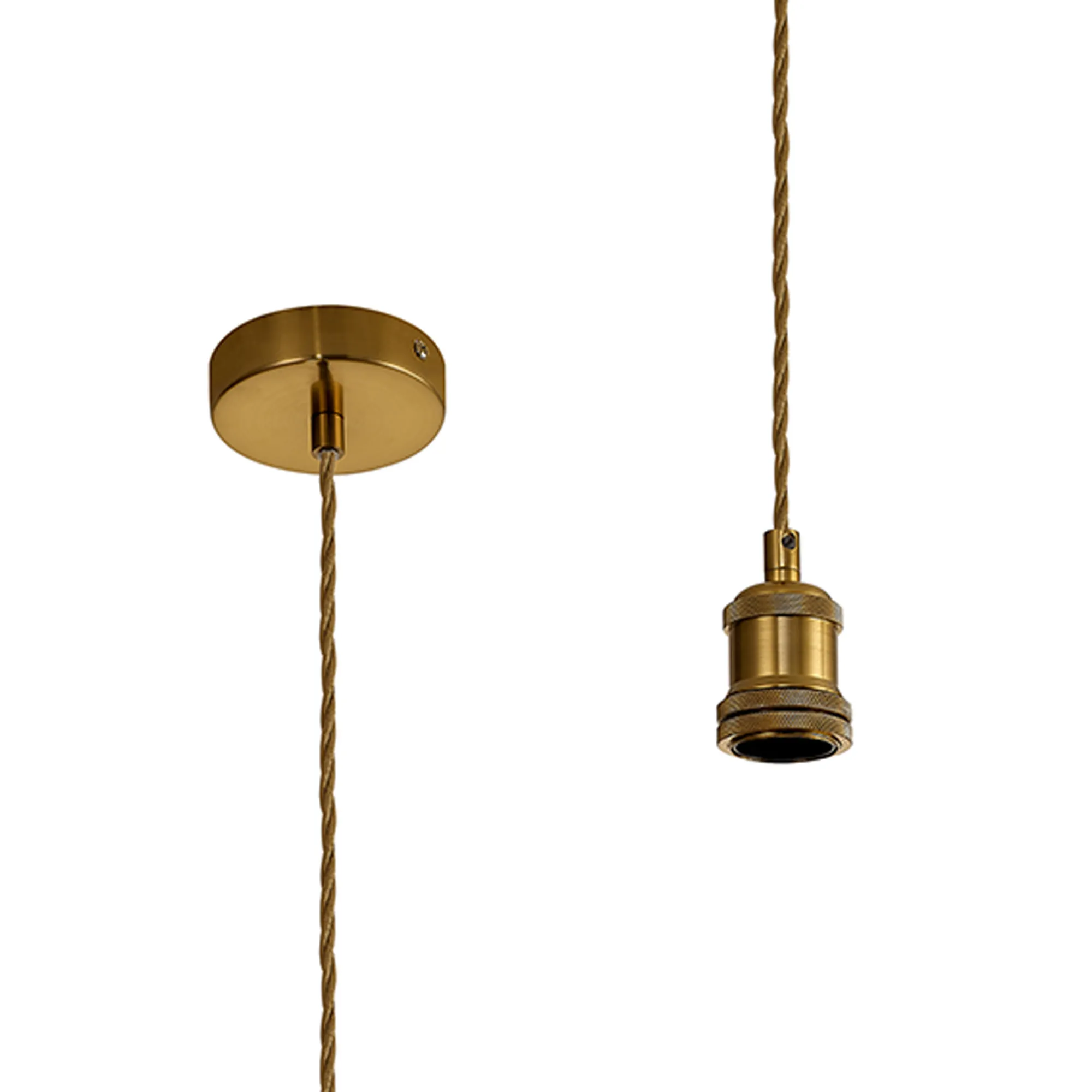 D1051  Dreifa 1.5m Single Pendant, 1 x E27, Gilt Bronze/Golden Brown Twisted Cable (Maximum Load 1.5kg)